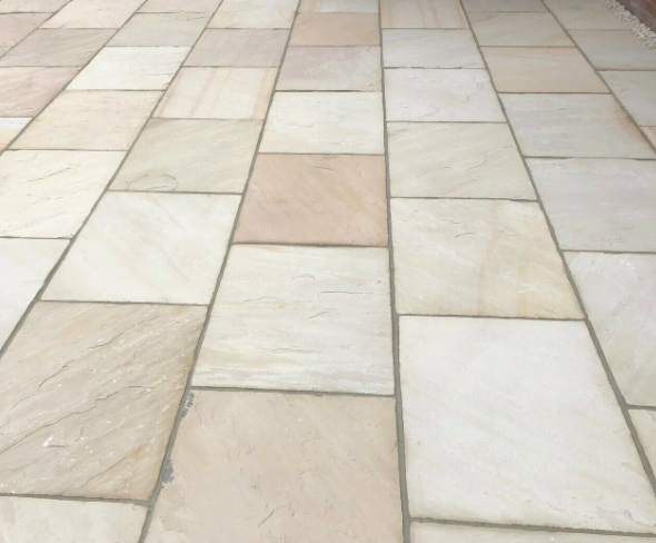 FOSSIL MINT HAND DRESSED CALIBRATED SANDSTONE PAVING SLABS 22MM 60X30CM-FULL-PACK-20-SQUARE-METER