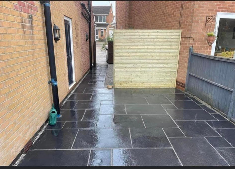 BLACK LIMESTONE HAND DRESSED PAVING SLABS 22MM FULL CRATE MIXED SIZE PATIO PACK - 17.5 SQUARE METERS