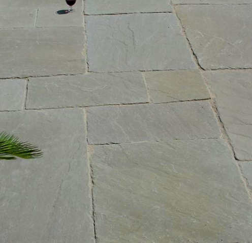 Raj Green Antiqued & Tumbled calibrated sandstone paving slab 22mm 90x60 0.54M2